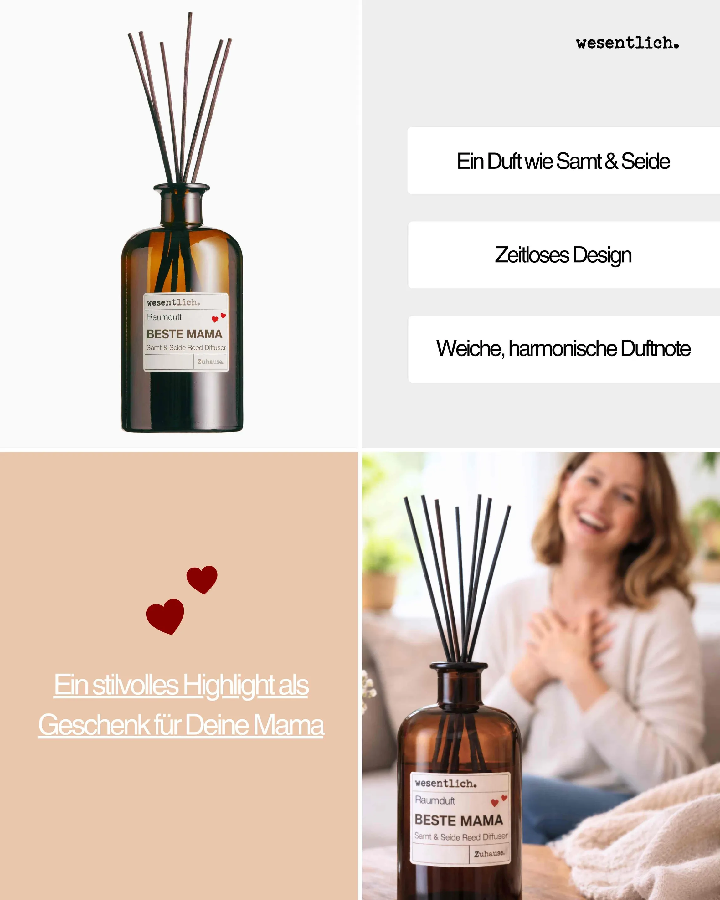 Reed Diffuser MAMA  - Raumduft  Samt und Seide (400ml) inkl. 7 Kapillarstäbchen in der Muttertagsedition