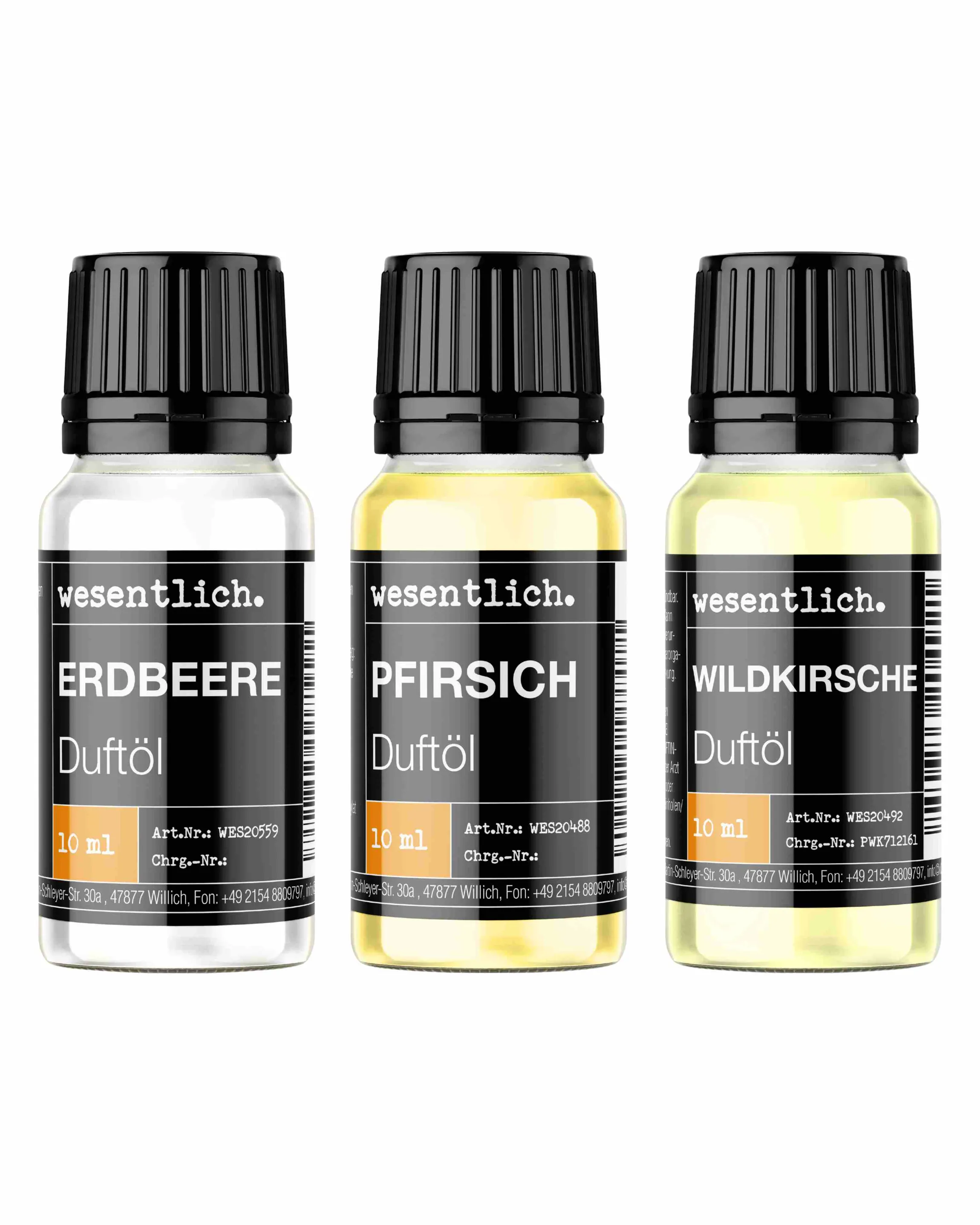 Duftöl-Set "Frucht" - Erdbeere, Pfirsich, Wildkirsche (3x10ml) 