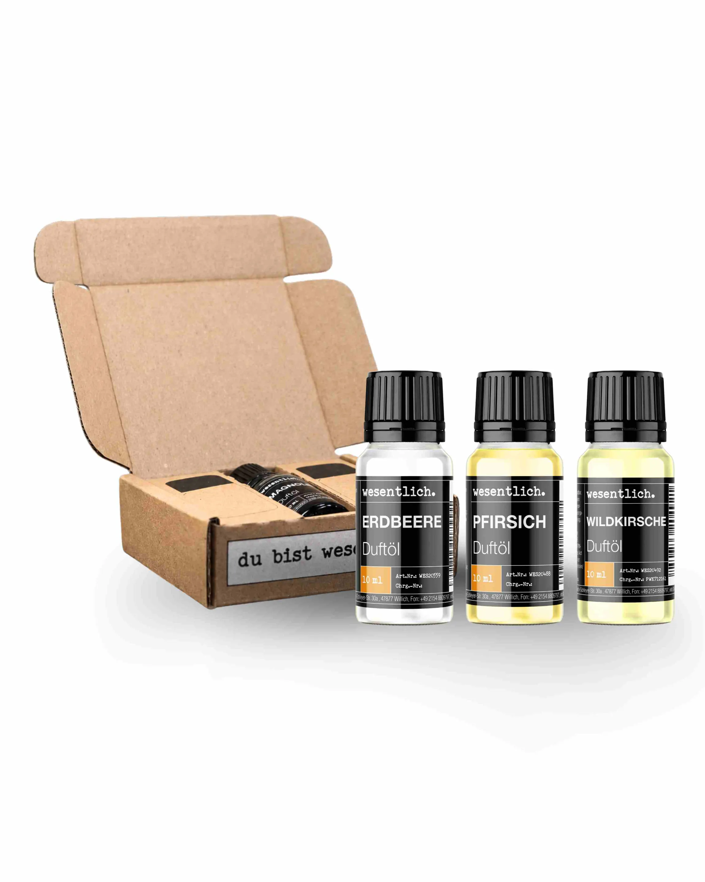 Duftöl-Set "Frucht" - Erdbeere, Pfirsich, Wildkirsche (3x10ml) 