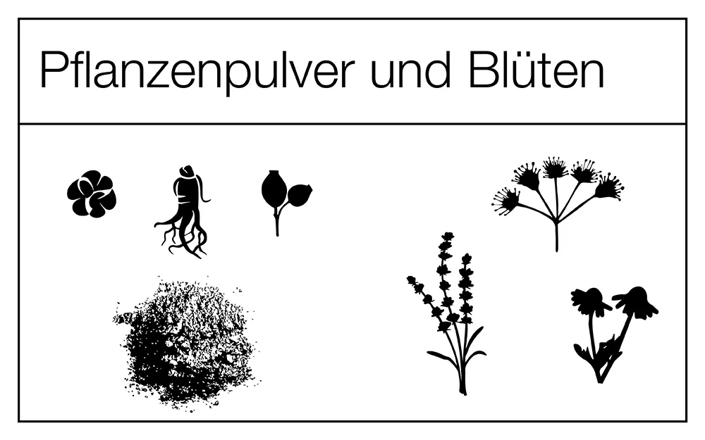 Pflanzenpulver und Blüten