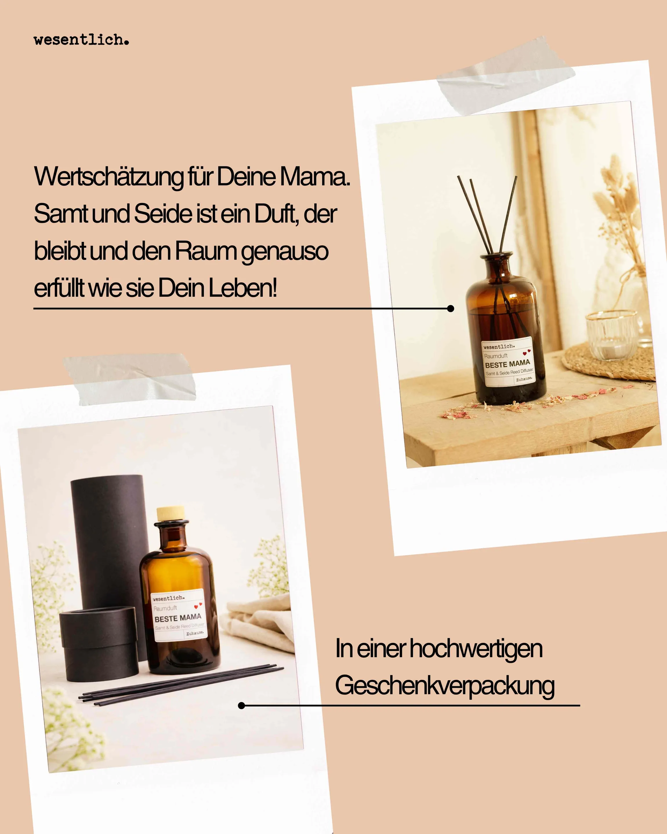 Reed Diffuser MAMA  - Raumduft  Samt und Seide (400ml) inkl. 7 Kapillarstäbchen in der Muttertagsedition