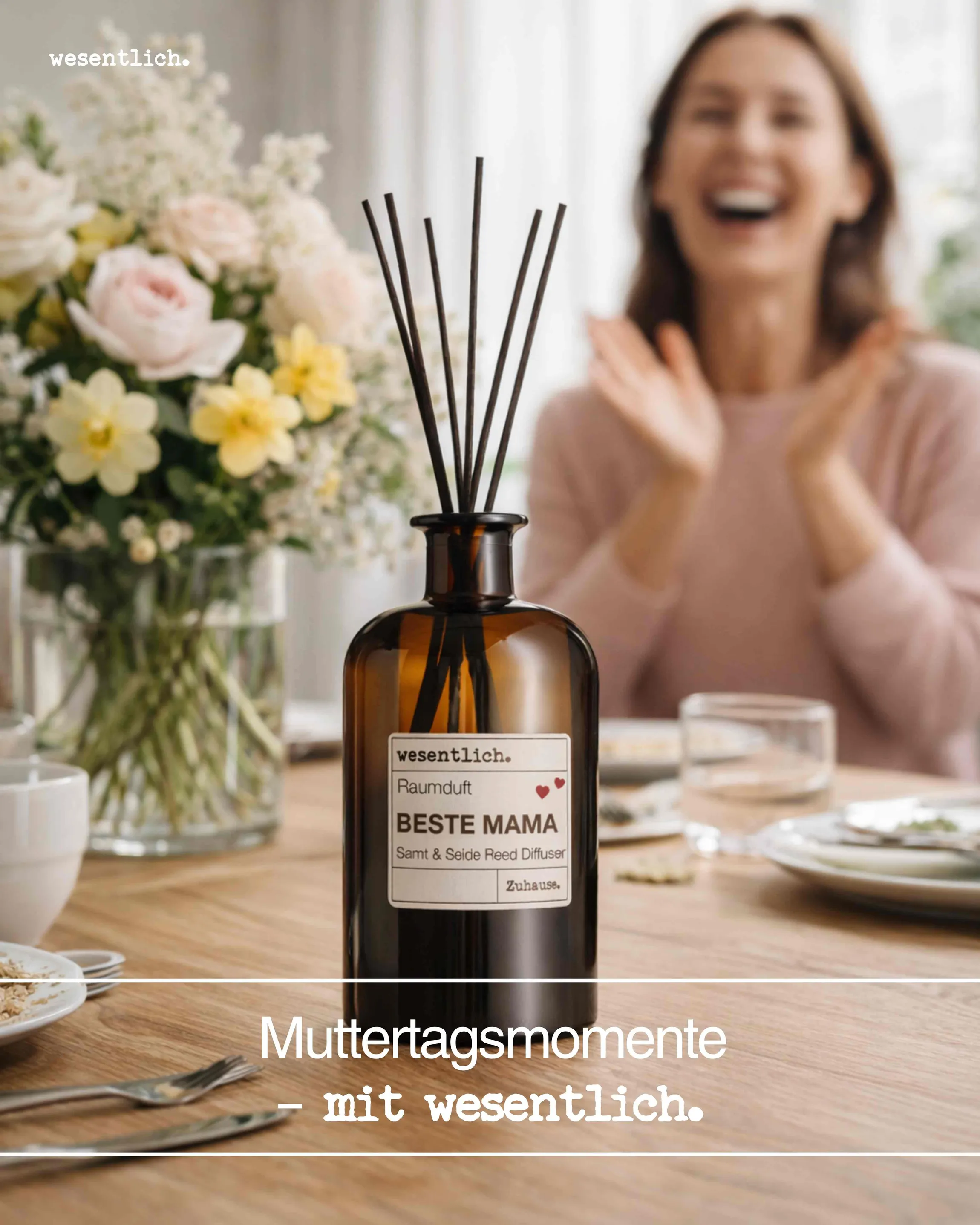 Reed Diffuser MAMA  - Raumduft  Samt und Seide (400ml) inkl. 7 Kapillarstäbchen in der Muttertagsedition