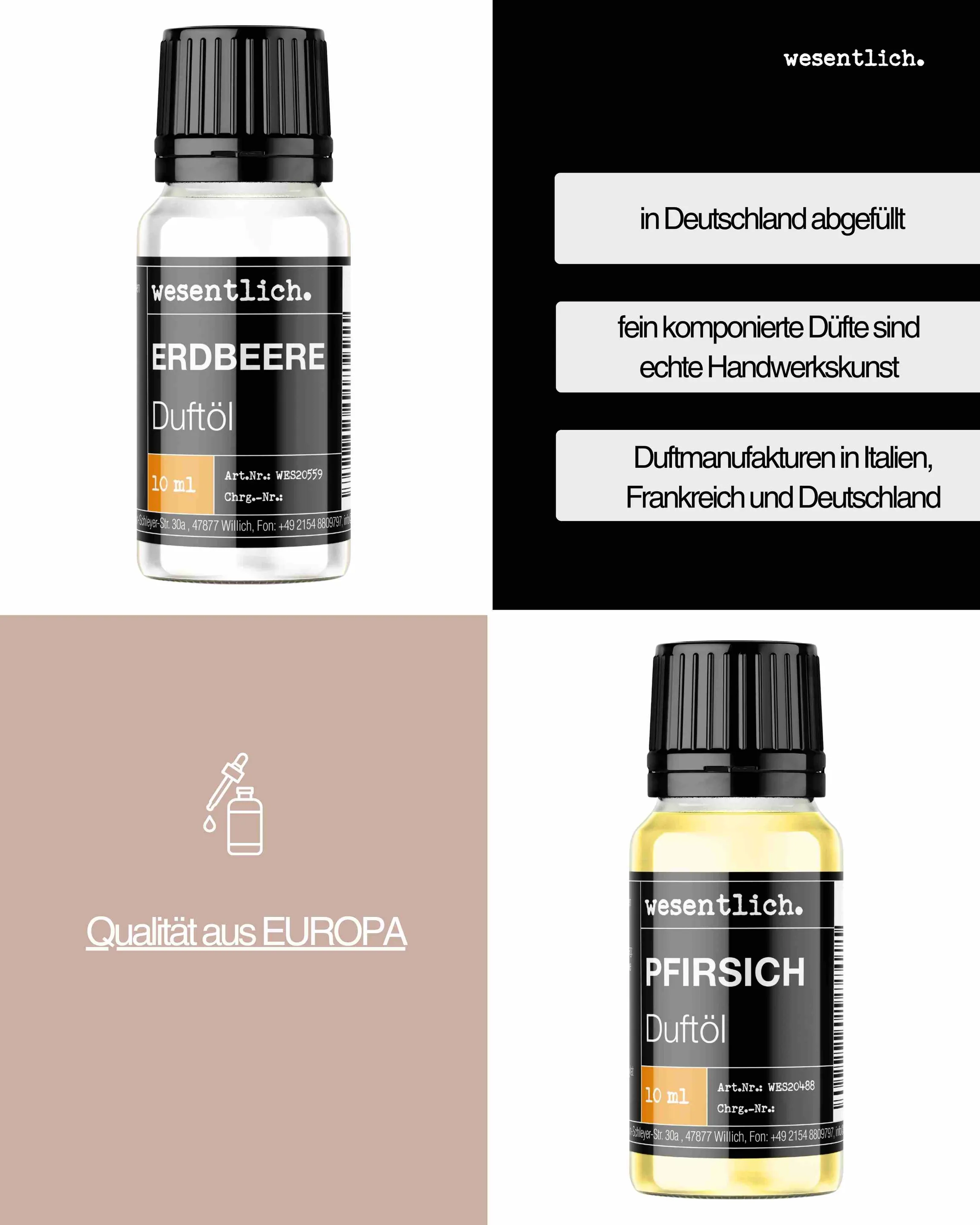 Duftöl-Set "Frucht" - Erdbeere, Pfirsich, Wildkirsche (3x10ml) 