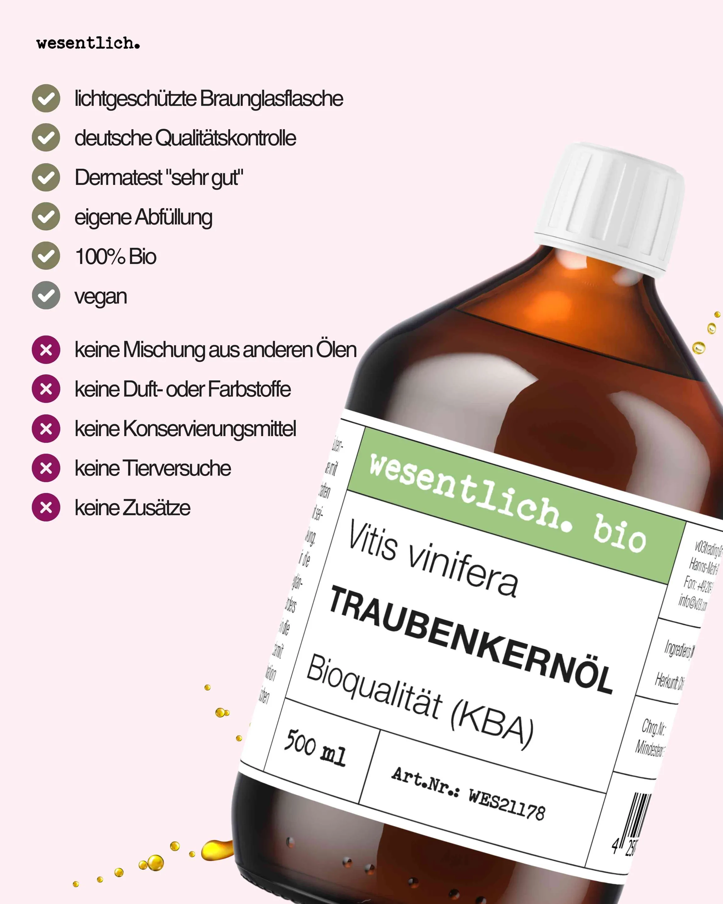 Traubenkernöl BIO kaltgepresst 500ml