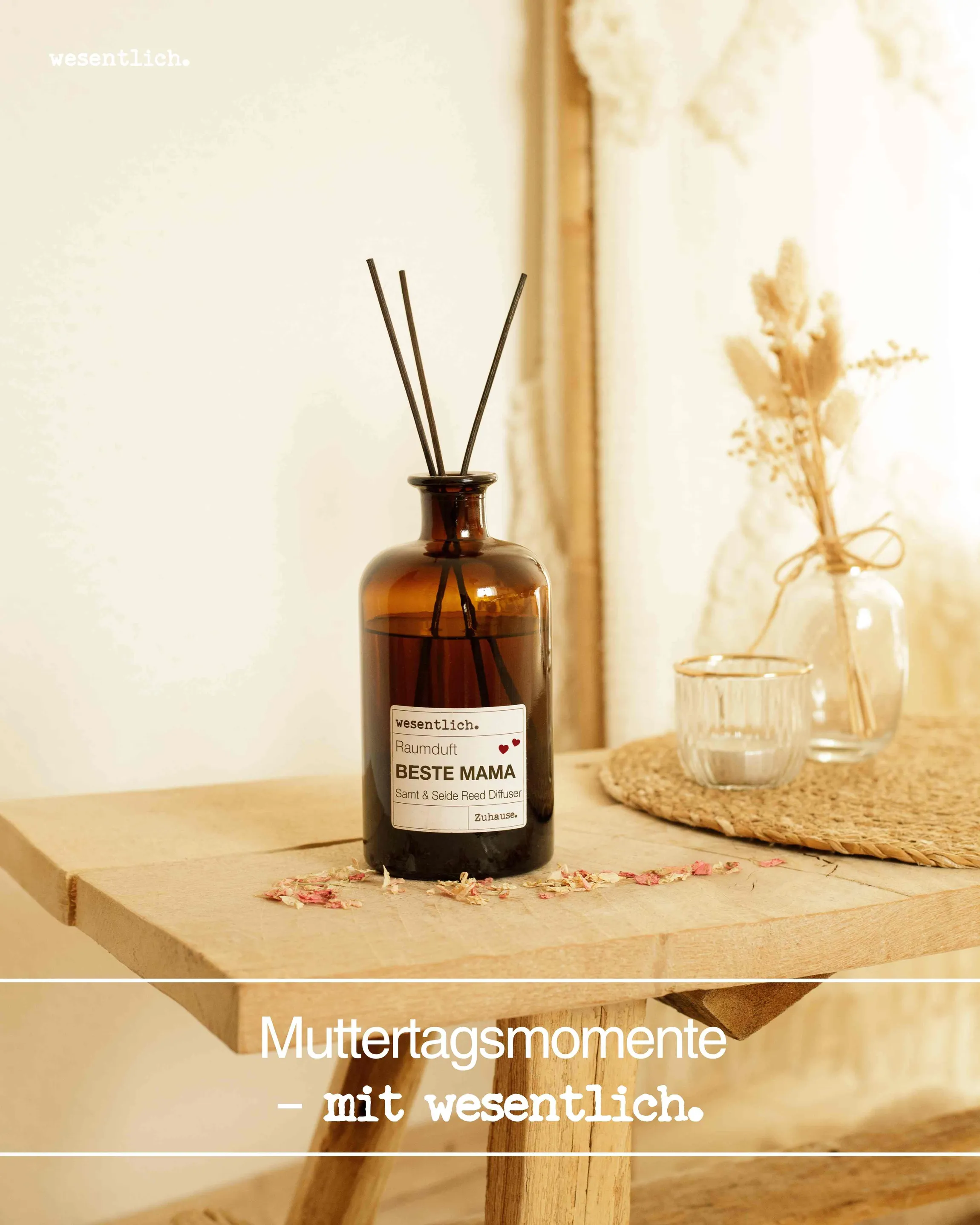 Reed Diffuser MAMA  - Raumduft  Samt und Seide (400ml) inkl. 7 Kapillarstäbchen in der Muttertagsedition